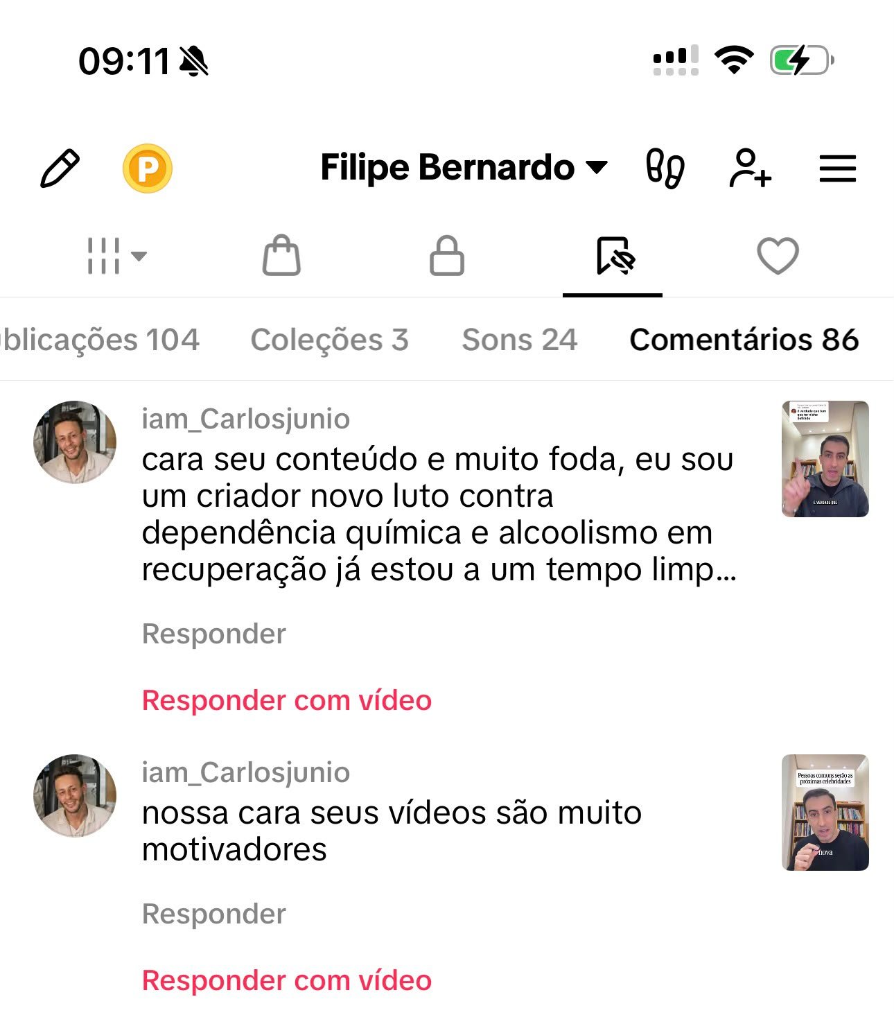 Comentário real do público no perfil