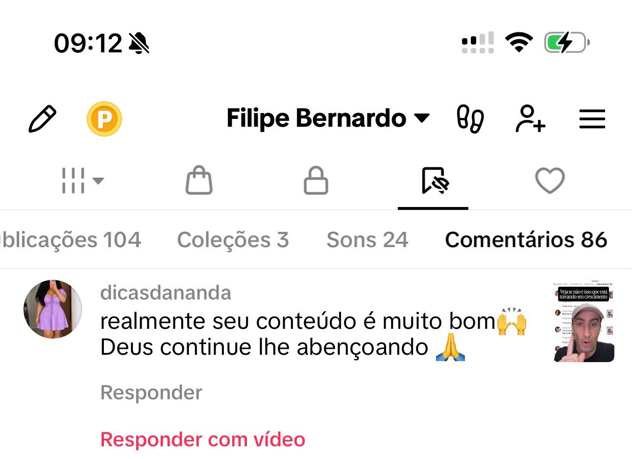 Comentário real do público no perfil