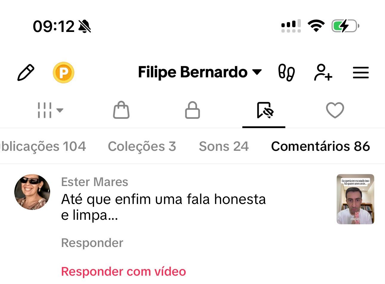 Comentário real do público no perfil