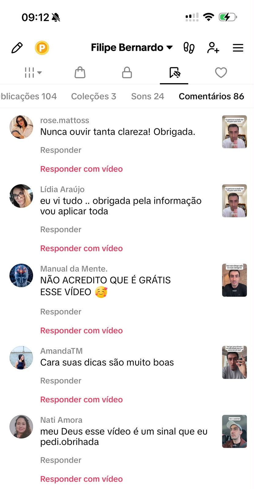 Comentário real do público no perfil