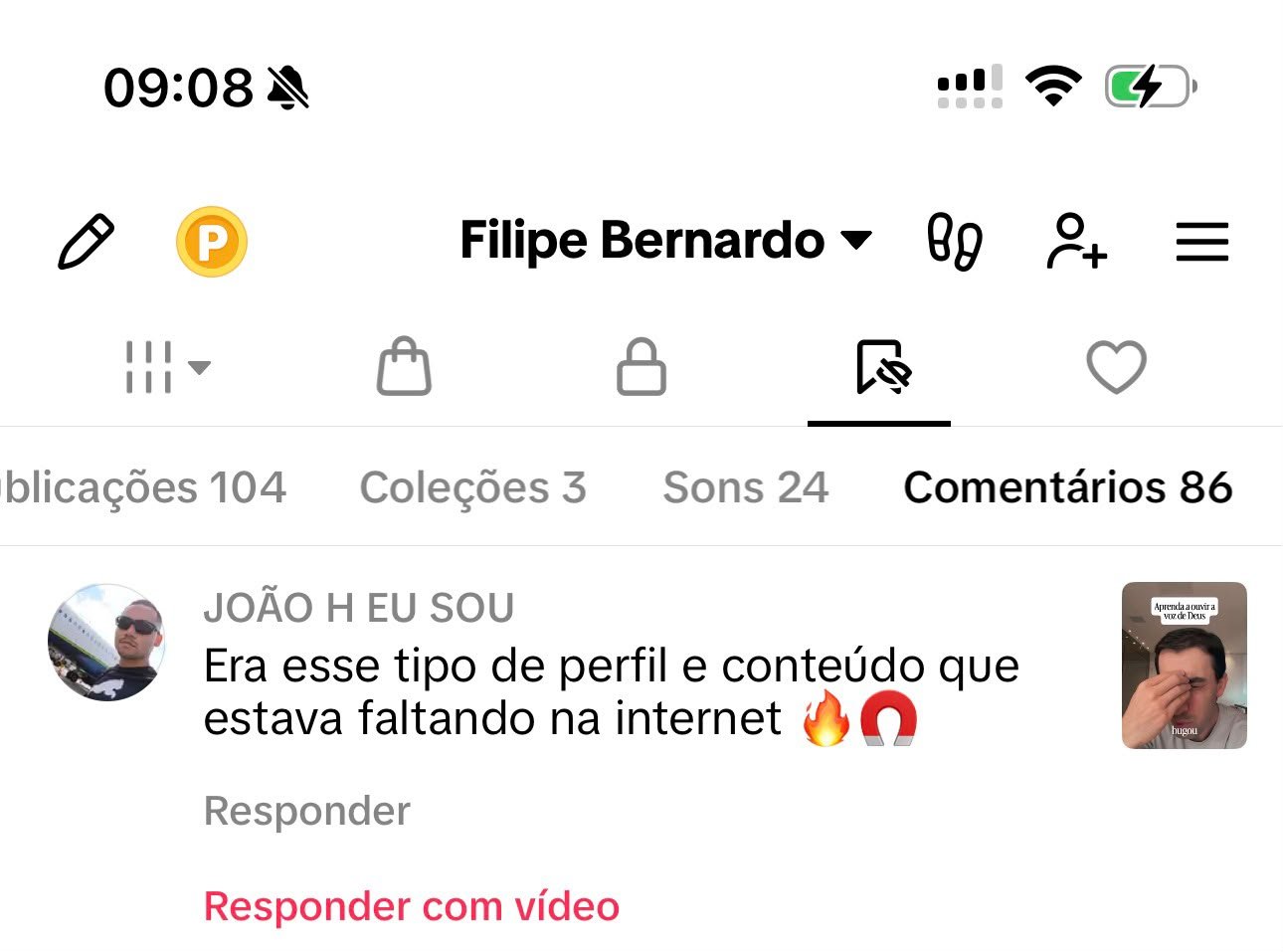 Comentário real do público no perfil